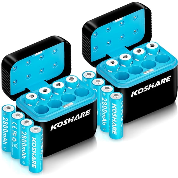 Baterías Recargables AA KOSHARE 2800mAh 1.2V con Cargador 16 Un