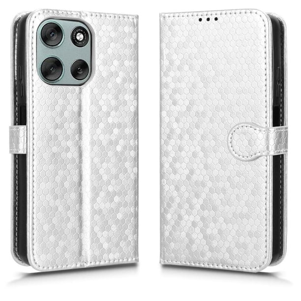 Funda Cartera Lunares Motorola Edge G56 5G con Tarjetero, Correa y Soporte Plata