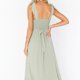 thumbnail image 4 of Vestido de dama de honor elegante de verano para mujer, con escote cuadrado, volantes, sin mangas, informal, largo, con abertura, verde, 4 of 7