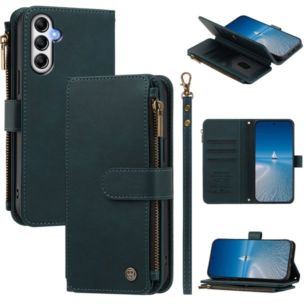 Cartera Samsung Galaxy A35 5G con Cremallera y Ranuras, Verde