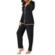 thumbnail image 4 of INSPIRE CHIC Conjunto de Pijama de Mujer de Rayón con Manga Larga y Cuello con Muesca, Ropa de Dormir con Ribete en Contraste, Conjunto de Pantalones Suaves para Estar en Casa XS Negro, 4 of 6