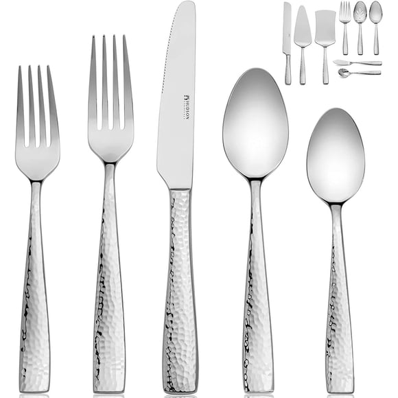Juego de Cubiertos Hudson Essentials de 68 Piezas en Acero Inoxidable Martillado
