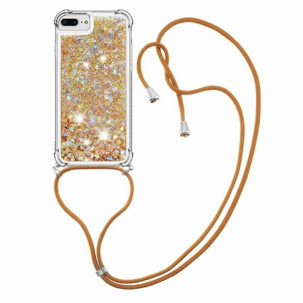 Funda FOXDOCK para iPhone 7 Plus/8 Plus con Cuerda Ajustable, Brillo Líquido, Protección Antigolpes y Lente – Ideal para Regalo