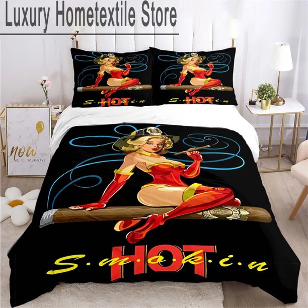 Smokin Hot Sexy Girl Bedding Set,Duvet Cover Bed Set Quilt Cover Pillowcase, Boys Girls Adults Bed Sheets