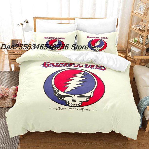 v1142 Bed Sheets Skull Grateful Dead Bedding Set Single Twin Full Queen King Size Bed Set Aldult Kid Bedroom Duvetcover Sets Hip Hop Bed 3-Piece Bedding Set (1 Duvet Cover + 2 Pillow Shams) Bed Sheets