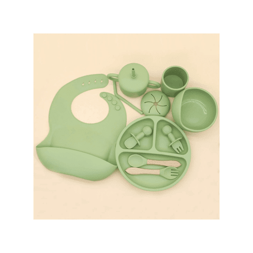Set De Alimentación Silicona Dividida Con Ventosa Bebés Verde