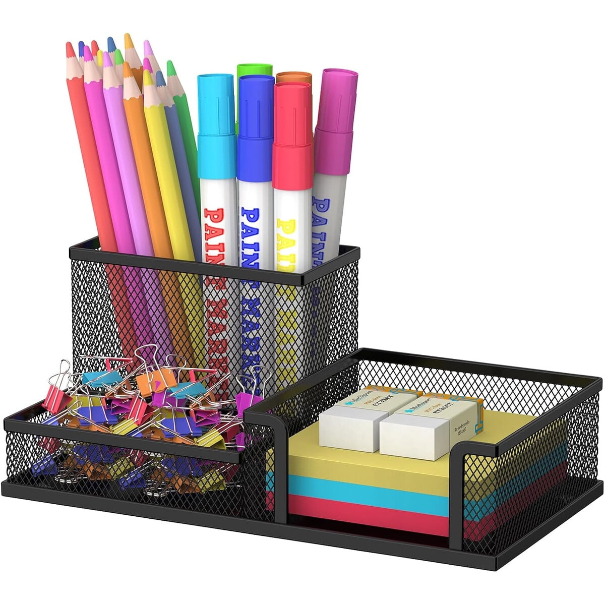 Organizador De Escritorio Supeasy Metálico 3 Compartimentos Negro 20x10cm