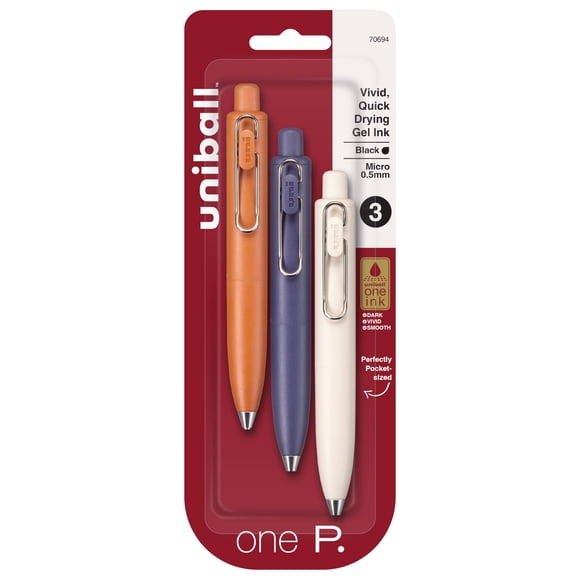 Bolígrafos de gel Uni-Ball uni one P retráctiles micro 0,5 mm negros, paquete de 3