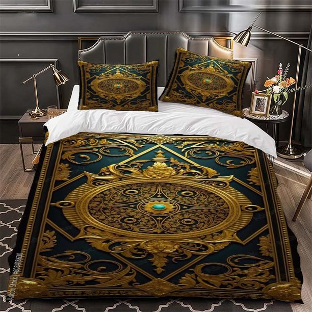 Gorgeous Golden Relief Themed Bedding Three-piece Set Duvet Cover and Pillowcase Set