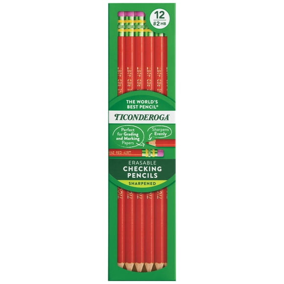 Lápices Ticonderoga para Corrección Borrables con Cuerpo de Madera Rojo Paquete de 12