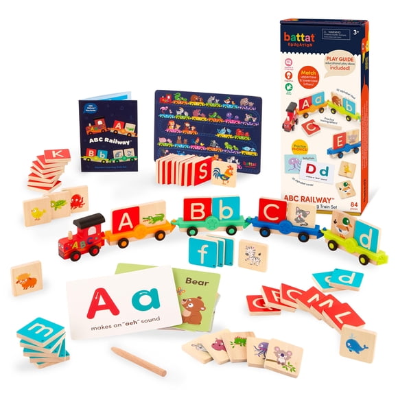 Set de tren con letras de madera Battat Education, 84 piezas, más de 3 años