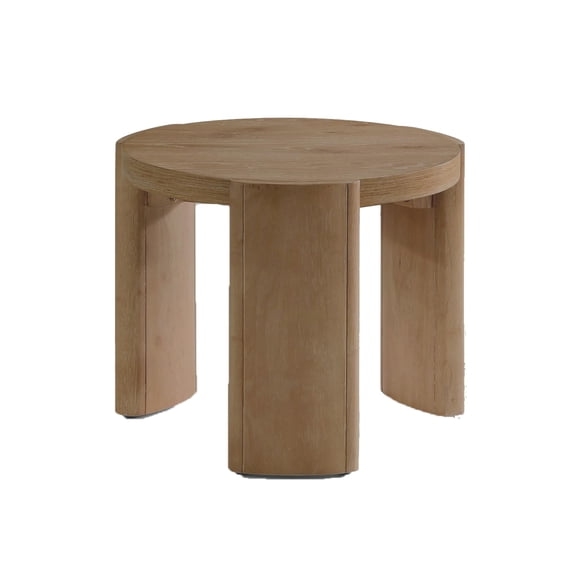 Mesa lateral redonda Benzara Timore de 50 cm, madera con acabado roble café