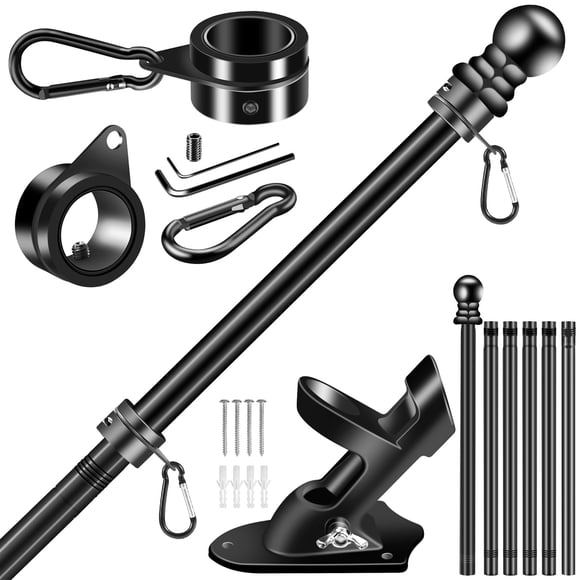 Poste de bandera BONWIN 236 cm negro de acero kit 1" anti-enrollamiento