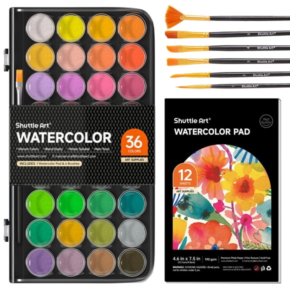 Set de acuarelas Shuttle Art 36 colores + pinceles y bloc