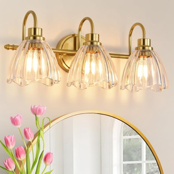 Lámpara de tocador UnicozoHome 51 cm Dorada 3 luces acanalada