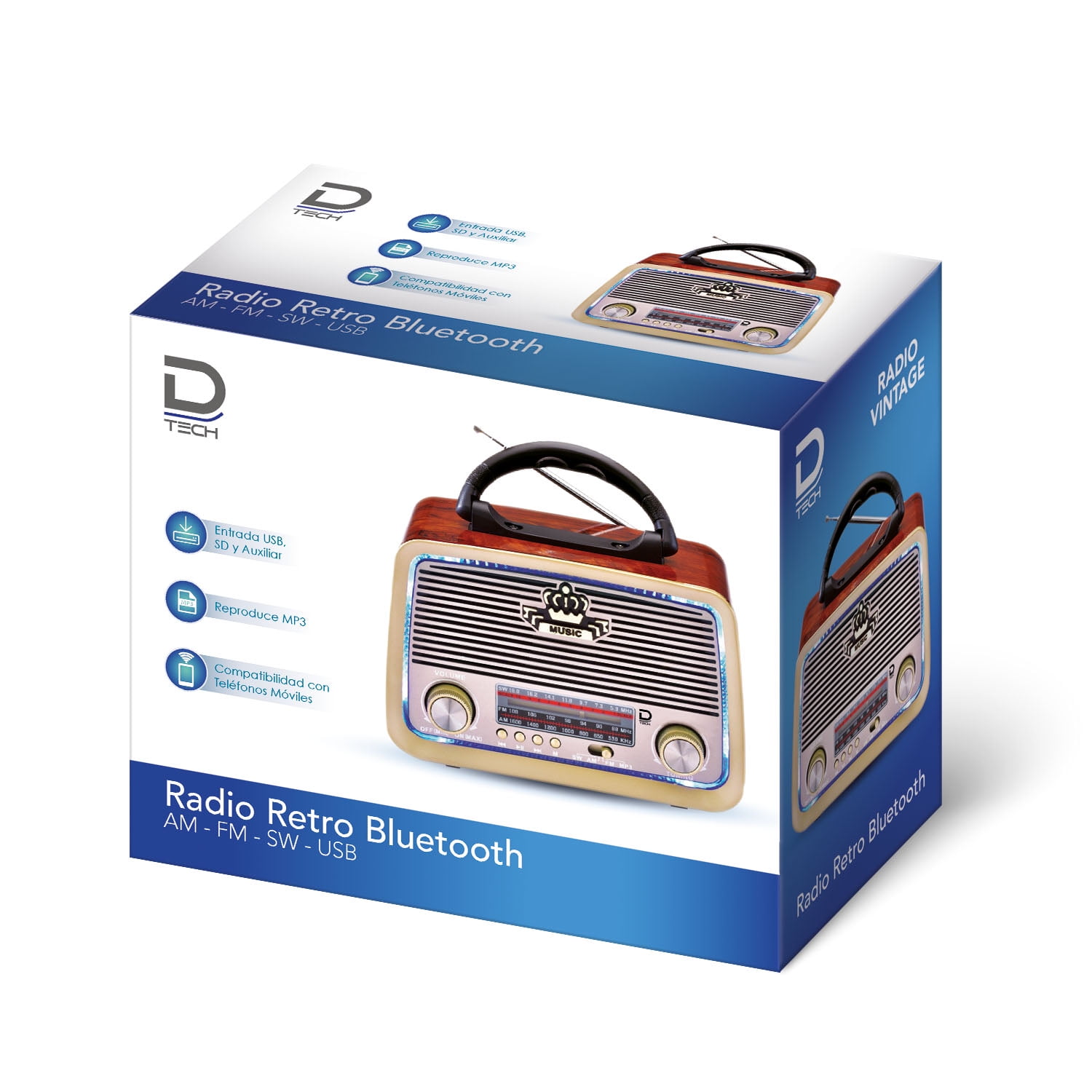 Datacom - Radio Portatil 5w Fm/am/sw 3 Bandas Con Bluetooth