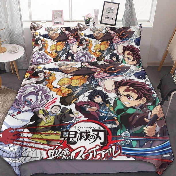 Demon Slayer 3-Piece Bedding Set Warm And Comfortable Soft Duvet Cover Bed Set for Boys Girls Kids Adult Bedroom All Season