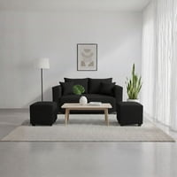 Construcsofá - Living Aurelia 2 Cuerpos + 2 Pouf Tela Negro