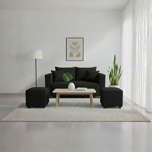 Construmuebles - Living Aurelia 2 Cuerpos + 2 Pouf Tela Negro