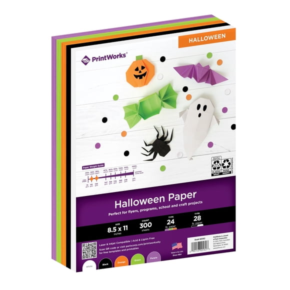 Papel PrintWorks para Halloween, 21,6 x 27,9 cm, 300 hojas, 5 colores