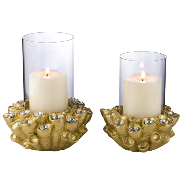 Set de portavelas OK Lighting Auric Twists, poliresina dorada