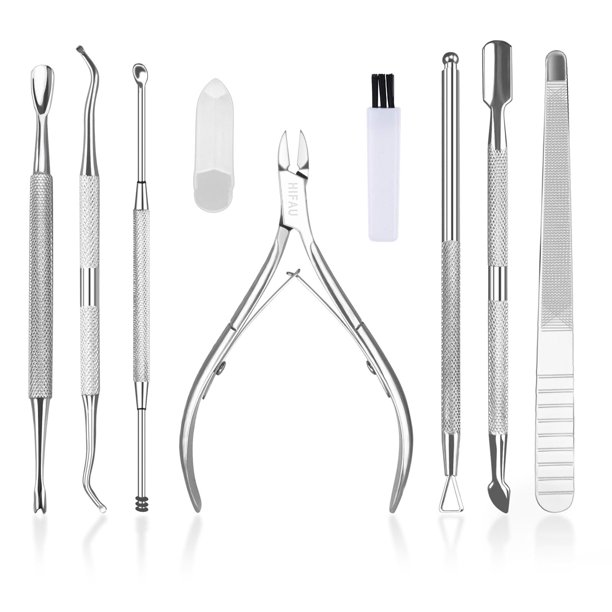 Kit de manicura HIFAU, pinzas para cutículas con pulsador y cuidado de uñas, 8 unidades