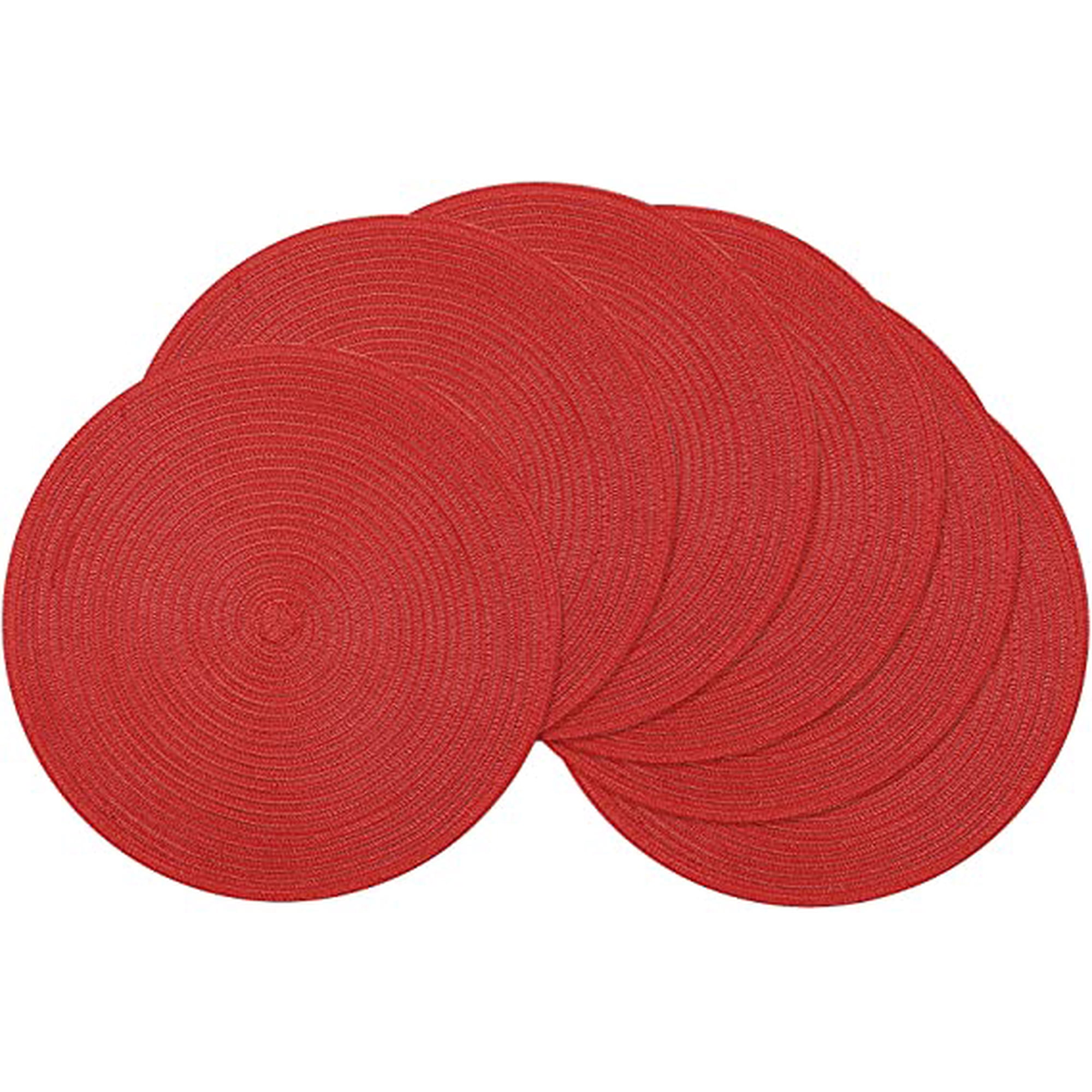 Xmhytop Juego De 6 Manteletes Redondos Individuales De Algodón Premium, Antideslizantes Con Textura Gruesa, Resistentes Al Calor, Estilo D, 38cm, Color Rojo
