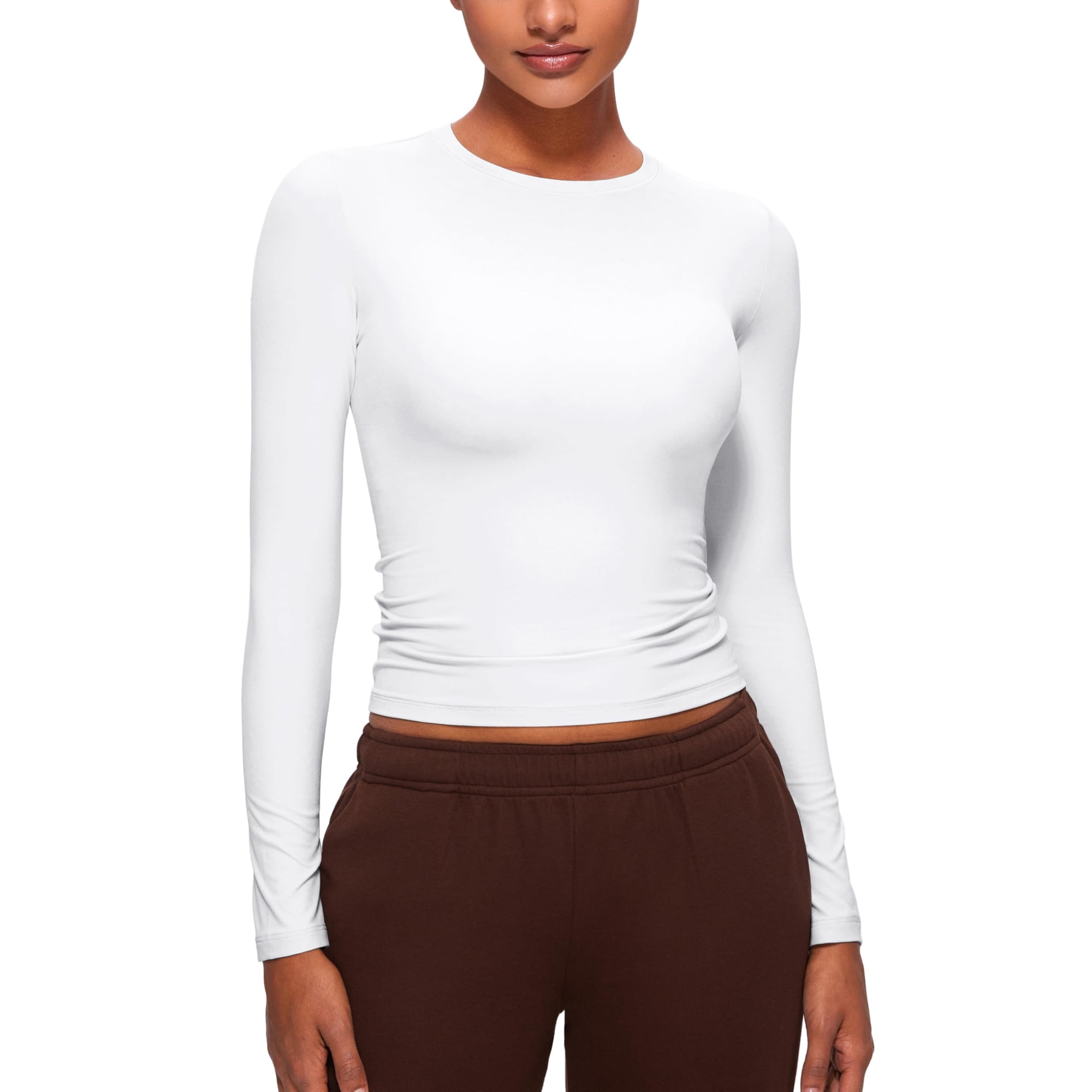 Remera Crz Yoga Softembrace De Manga Larga Cuello Redondo Blanca Talle S