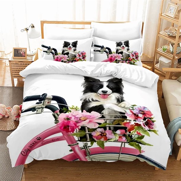 3D Dog Duvet Cover Queen For Teen Boys Room Decor Microfiber Animal Theme Bedding Set Cute Pet Puppy Floral Comforter Cover