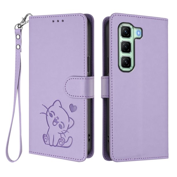 Infinix Hot 50 5G Funda Billetera con Estampado de Gato, Lila Claro