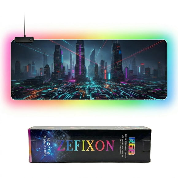 Tapete para mouse gamer ZEFIXON Cyberpunk Circuit RGB 31.5 x 11.8 in