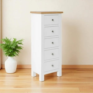 Arca Muebles - Comoda De Madera 5 Cajones 45X40X120 Blanco Cubierta Miel