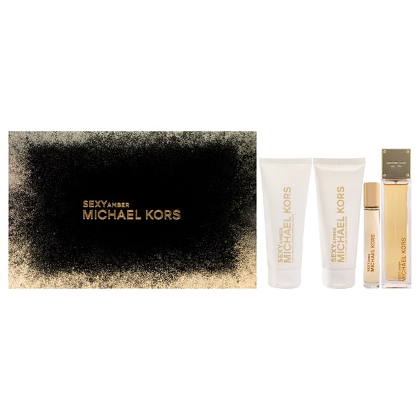Set De Regalo Perfume Michael Kors Sexy Amber EDP Spray, EDP Splash, Loción Corporal, Gel De Ducha