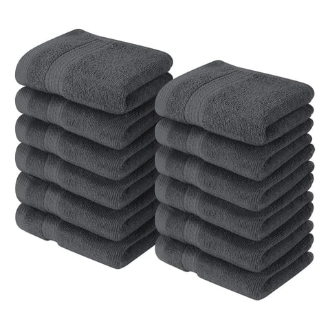 Aura Zeus - Juego De 12 Toallas Faciales 32X32Cm Algodon 500G Baño Az Gris Oscuro Gris