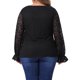 thumbnail image 3 of Agnes Orinda Blusa Casual Elegante para Mujer de Talla Grande con Encaje Floral de Doble Capa, Cuello en V, Manga Larga Transparente, Talla 4X, Negro, 3 of 6