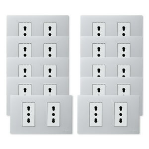 Want - Pack 10 Tomacorriente Doble Metálico 16A - Gris Blanco