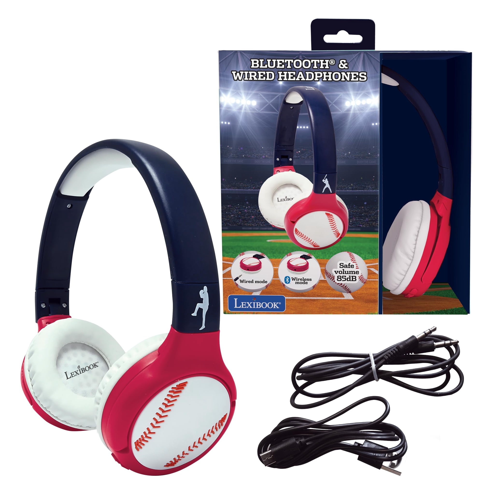 Lexibook Auriculares Infantiles 2 En 1 Bluetooth Y Con Cable, Diseño De Béisbol