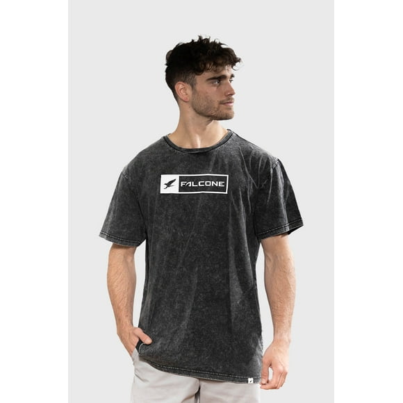 Polera Orgánica Acid-Wash Rectangular Logo Negro Hombre Falcone