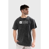 Polera Orgánica Acid-Wash Rectangular Logo Negro Hombre Falcone