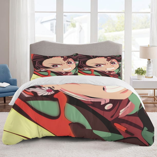 Demon Slayer Bedding Sets Cartoon Duvet Cover Lightweight 3 Piece Bet Sets for Kids Boys Girls