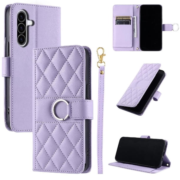 Funda Acolchada con Anilla y Correa para Samsung Galaxy A36 5G Slots para Tarjetas Morado