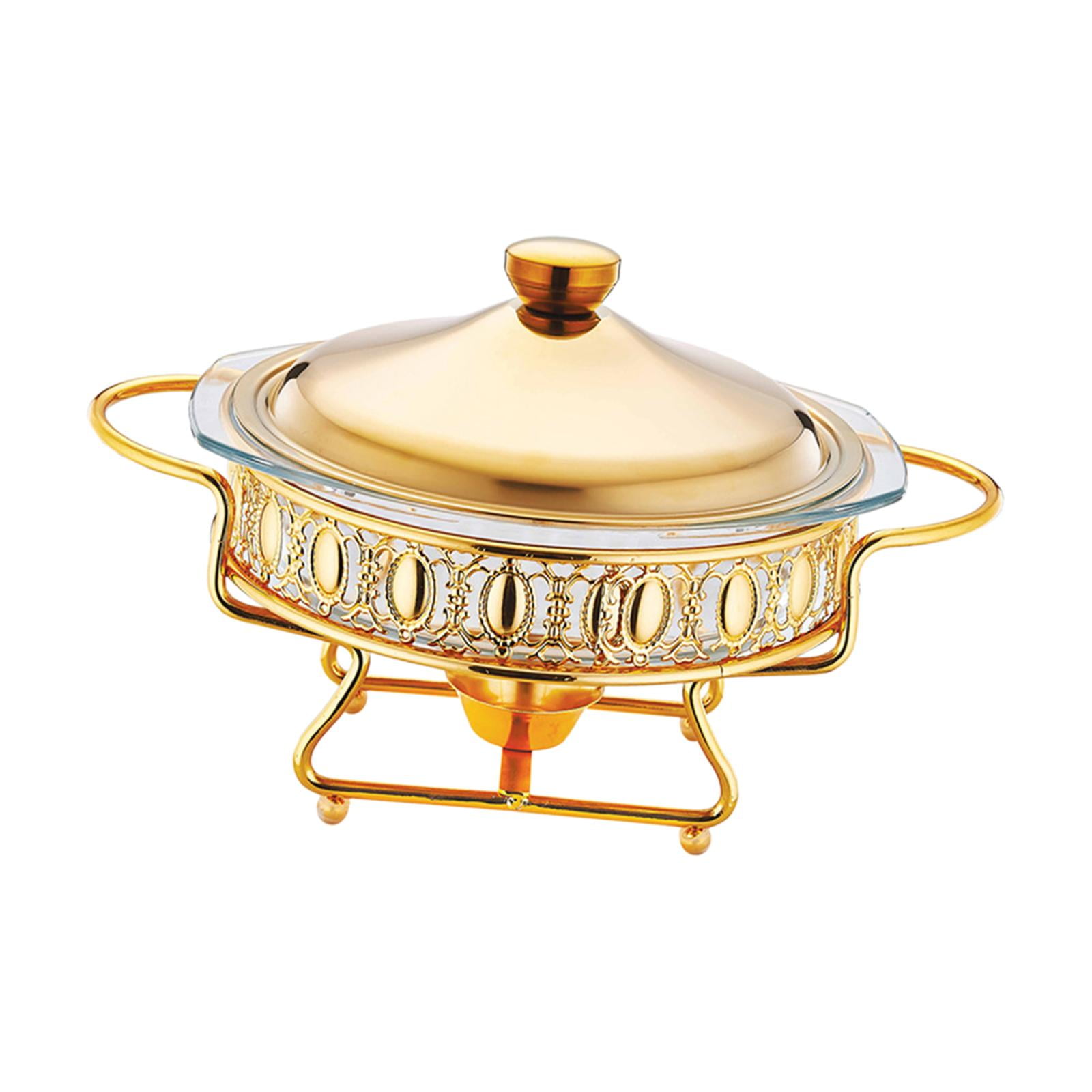 Magideal - Calentador De Comida Para Buffet, Olla, Bandeja Calentadora De Alimentos, Plato De Frotamiento Portátil De 2l, Juego De Buffet Para Banquete, Cocina, Oro