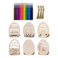 Magideal - 30 Piezas Huevo De Pascua Recorte De Madera Rebanadas De Huevo De Madera Sin Terminar Artesanía De Pintura Diy Adorno Colgante Con Cuerdas Para Fiesta