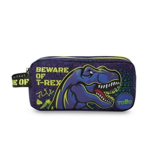 Estuche Escolar Niño 2 Cuerpos Dino Rock Grande Azul Totto