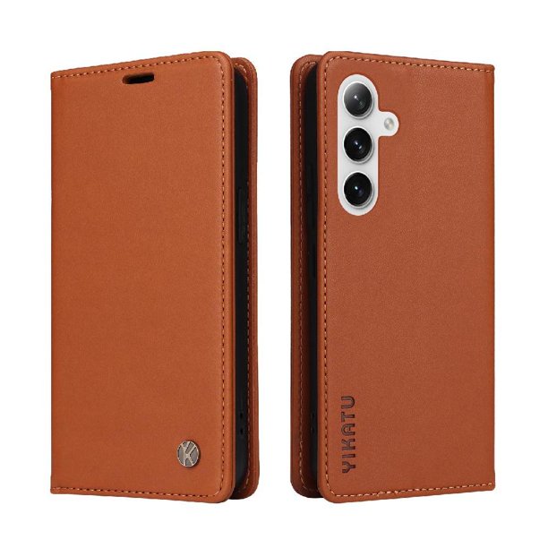 Funda Billetera de Cuero para Samsung Galaxy S24 Plus con Tarjetero y Soporte - Tapa Magnética Marrón