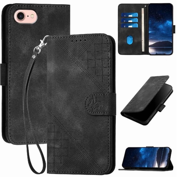 Funda Flip Premium Fibra de Carbono para iPhone 16e con Soporte y Cierre Negro