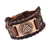 Magideal - Retro Wristband Triangle Rune Triangle Letter Nordic Charm Bracelet Rune Bracelet Bangle Wristband , Cuero Rojo Cobre