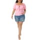 thumbnail image 2 of Agnes Orinda Blusa de Mujer Talla Grande Bordado de Ojal Cuello Cuadrado Lazo Frontal Manga Corta Verano Blusa Corta Linda 3X Rosa, 2 of 6