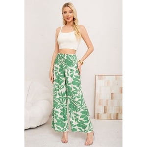 Likeshop - Pantalon Mujer Palazzo Floreado Tipo Lino Pretina Alta Elasticado 3008