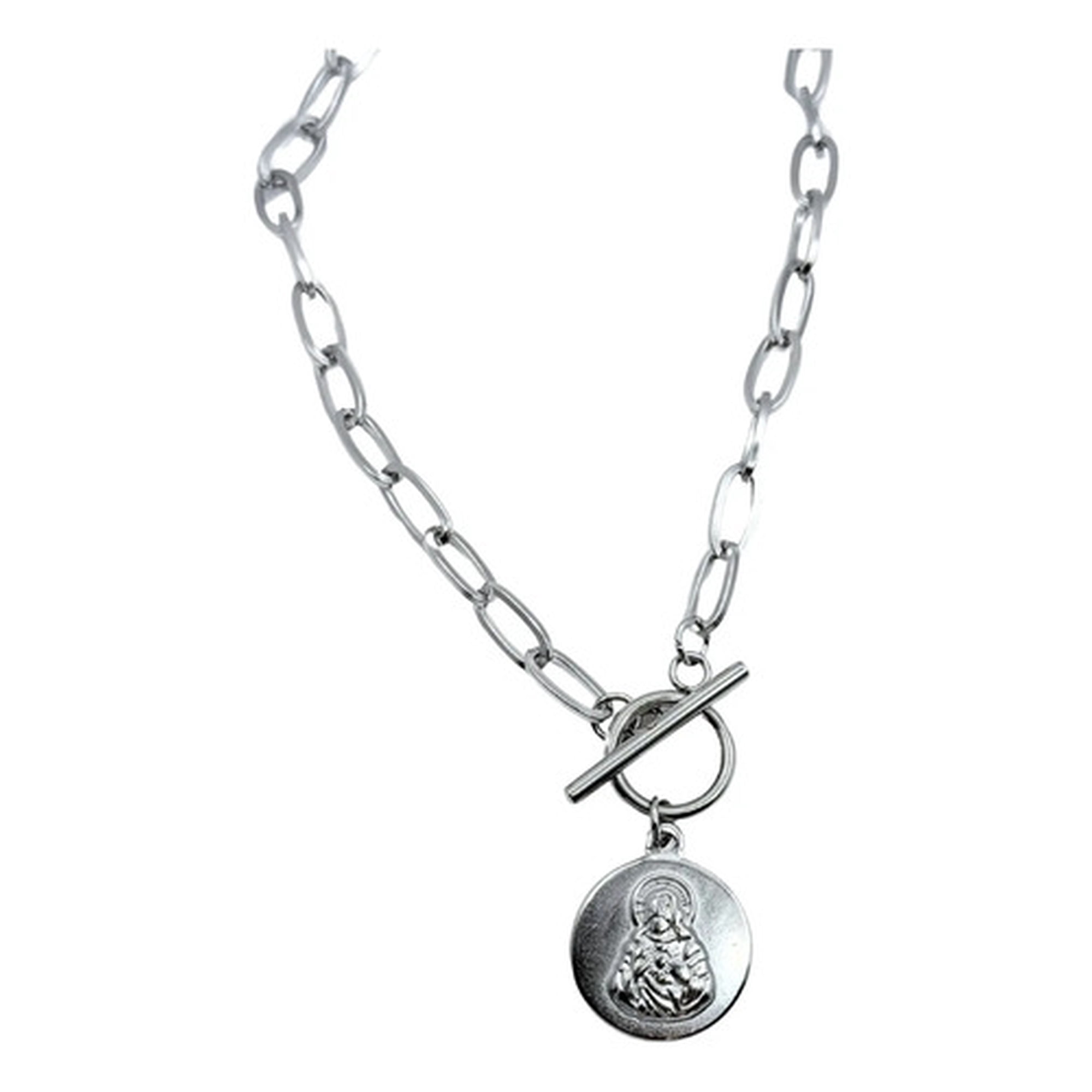 Marca - Collar Medalla Sagrado Corazón En Acero Inoxidable Plateado Plateado